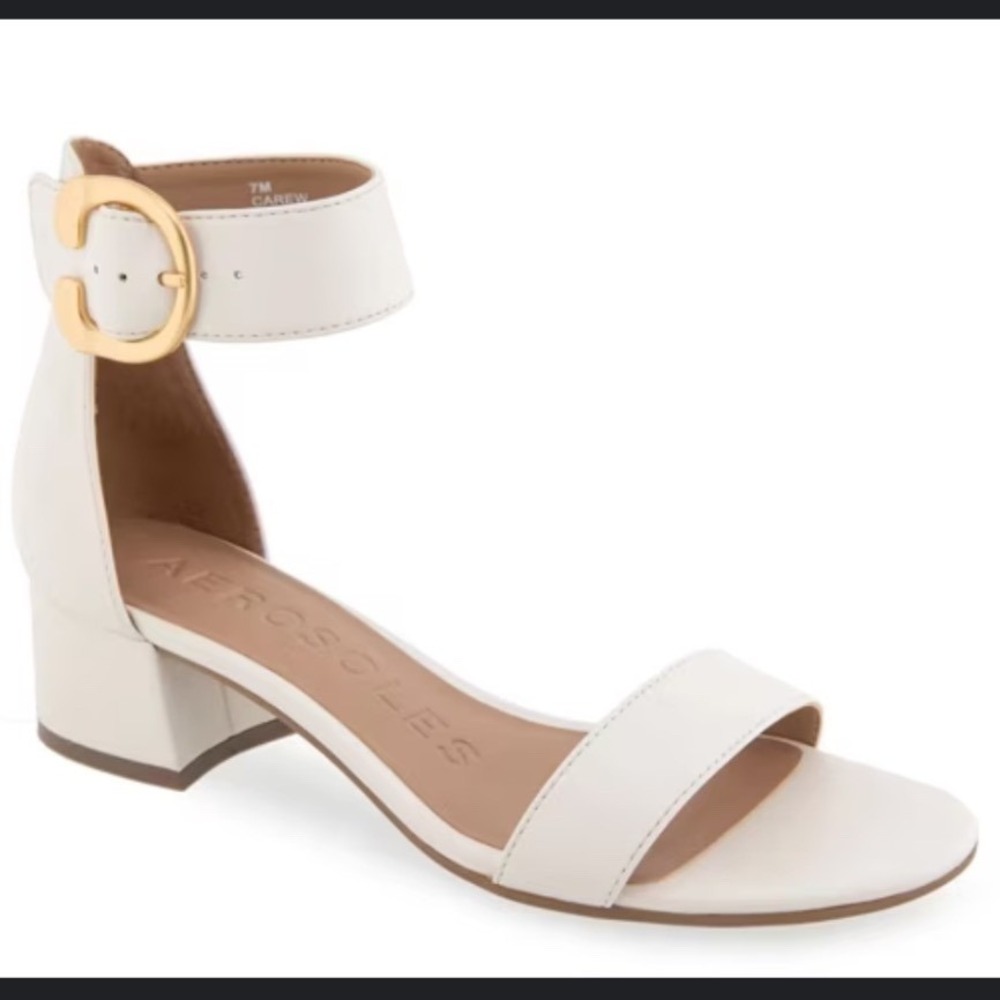 AEROSOLES | NEW Women's Carew Off White Cream Gold Buckle Block Heels, Size 5.5M